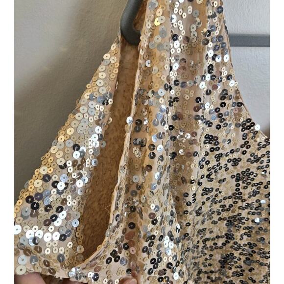 Vintage Y2k DEB Rose Gold Sequin Stretchy Mini Glam Club Dress 3X Double V Neck - Picture 3 of 8